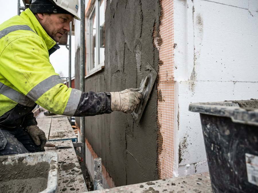 Gepleisterde gevel met buitenisolatie